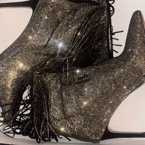 Pewter Crystal Stileto Style Booties 9M